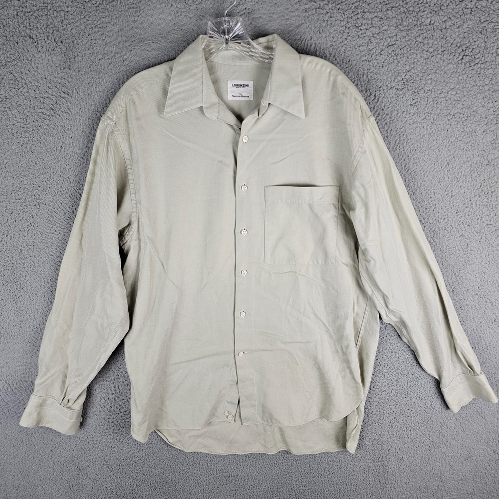 Lorenzini for Neiman Marcus Shirt‎ Mens 39 Beige Pinstripe Long Sleeve Button-Up